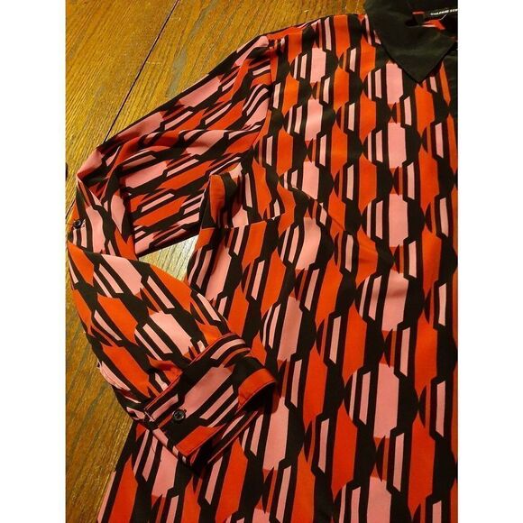 Large Valerie Stevens Long Sleeve Collared Button Front Pink Black Blouse Shirt - Picture 3 of 4